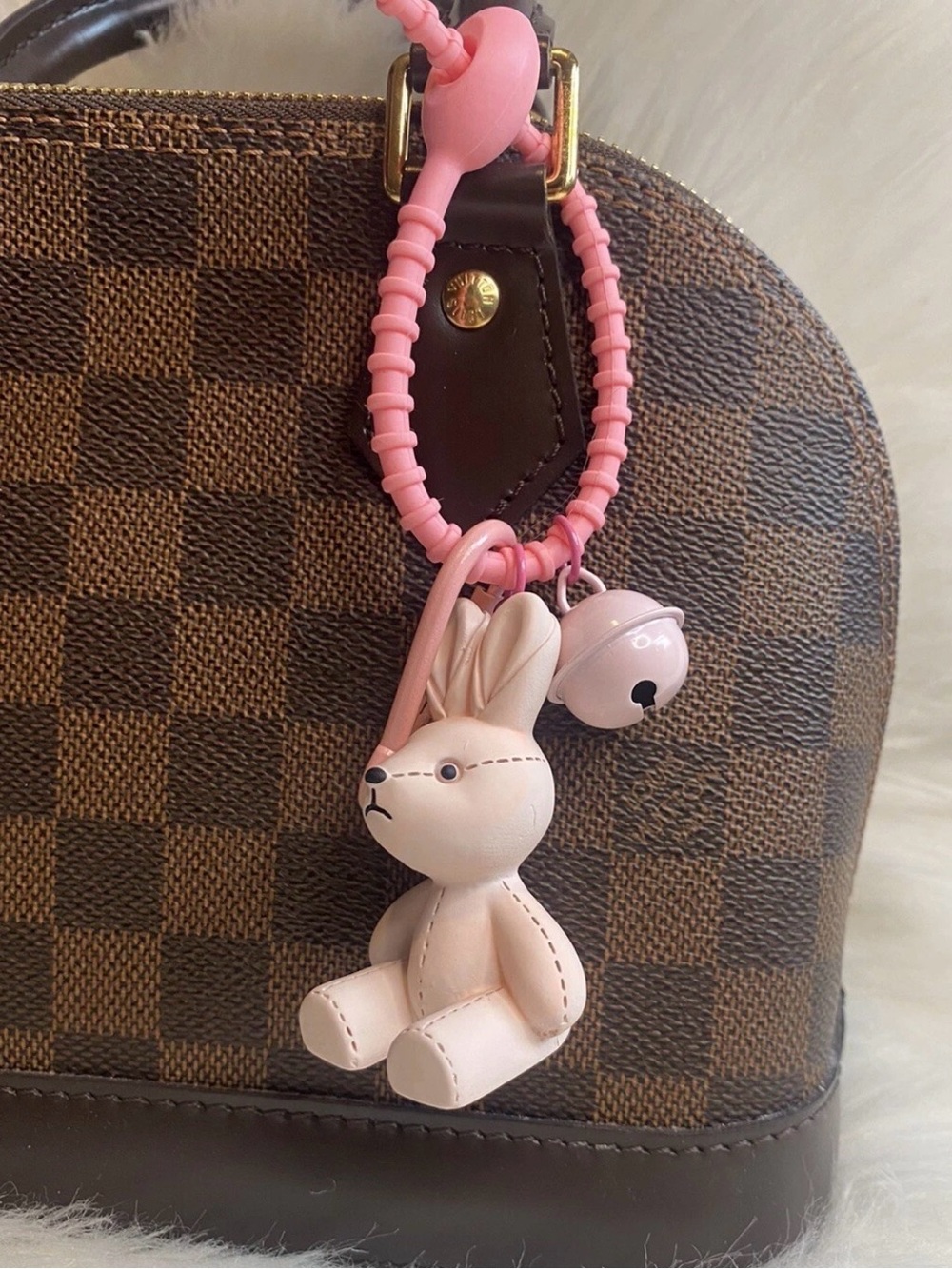 Pink Bunny Keychain Bag Charm Rabbit Purse Charm Bell Key Fob New Gift